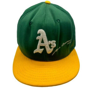 Vintage 90s Oakland As Athletics Hat Jose Canseco 33 Mesh Trucker Green Gold